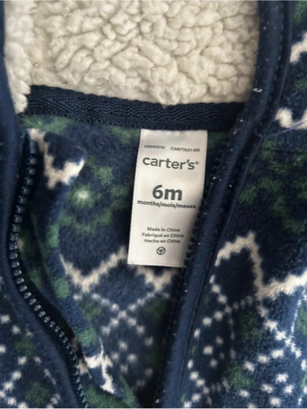 Carter's Navy and Green Hooded Fleece One-Piece Footie